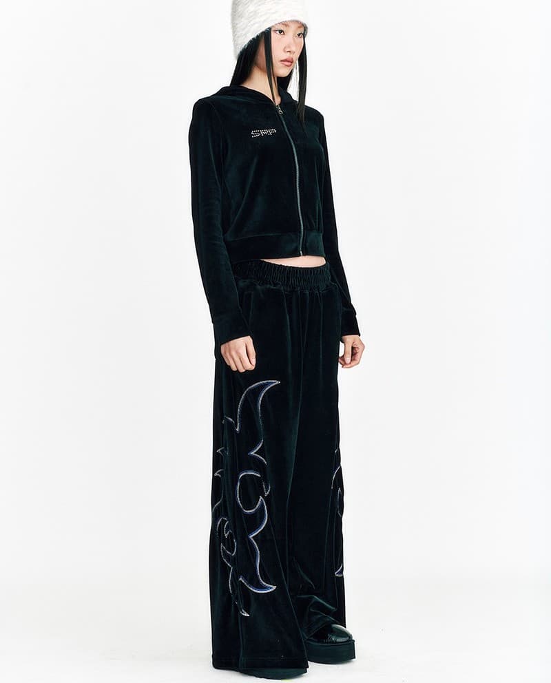 Stud Velvet Crop Hoodie Zip Up Puma Black — vue 6
