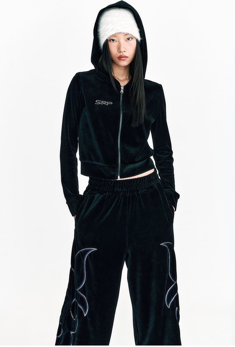 Stud Velvet Crop Hoodie Zip Up Puma Black — vue 11