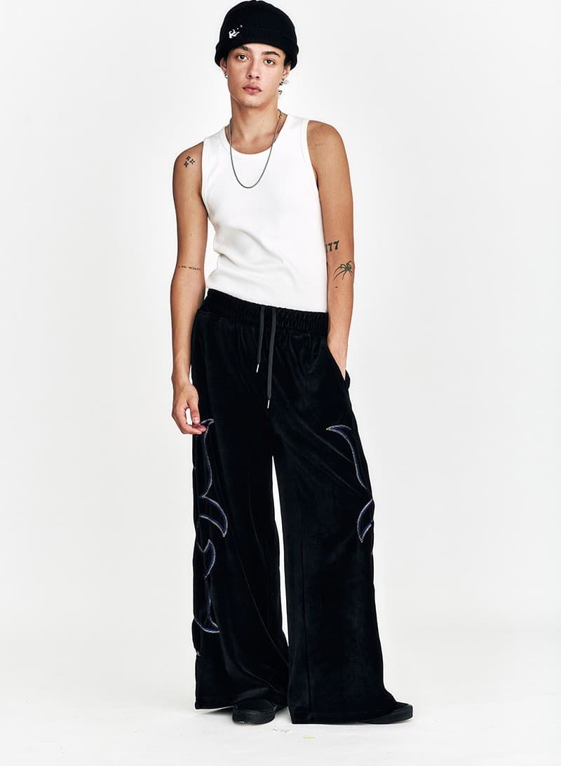 Western Embroidery Velvet Wide Pants Puma Black — vue 6