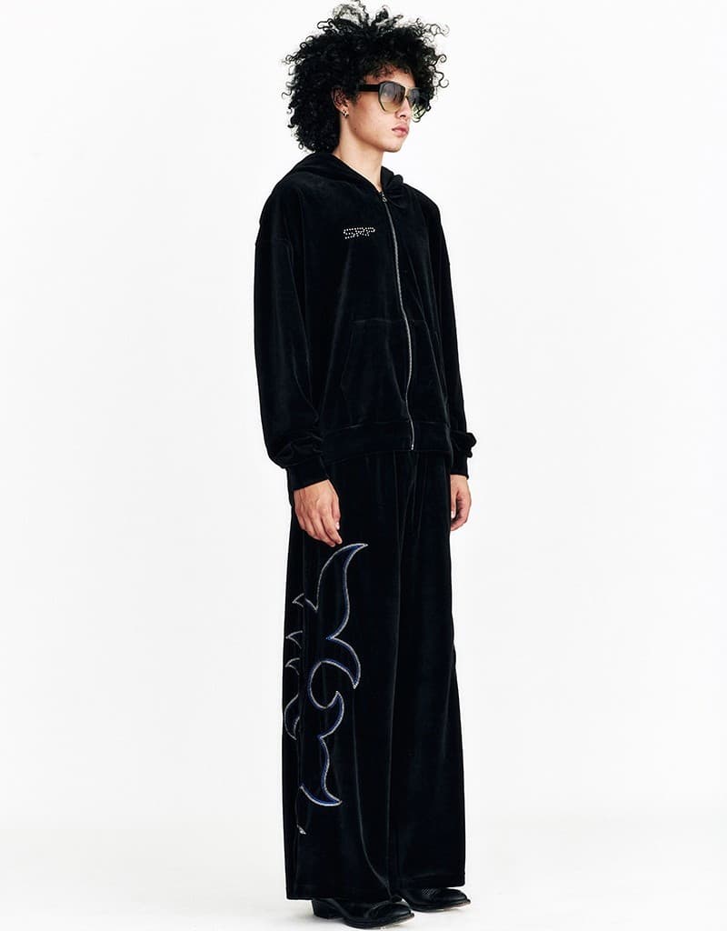 Western Embroidery Velvet Wide Pants Puma Black — vue 8