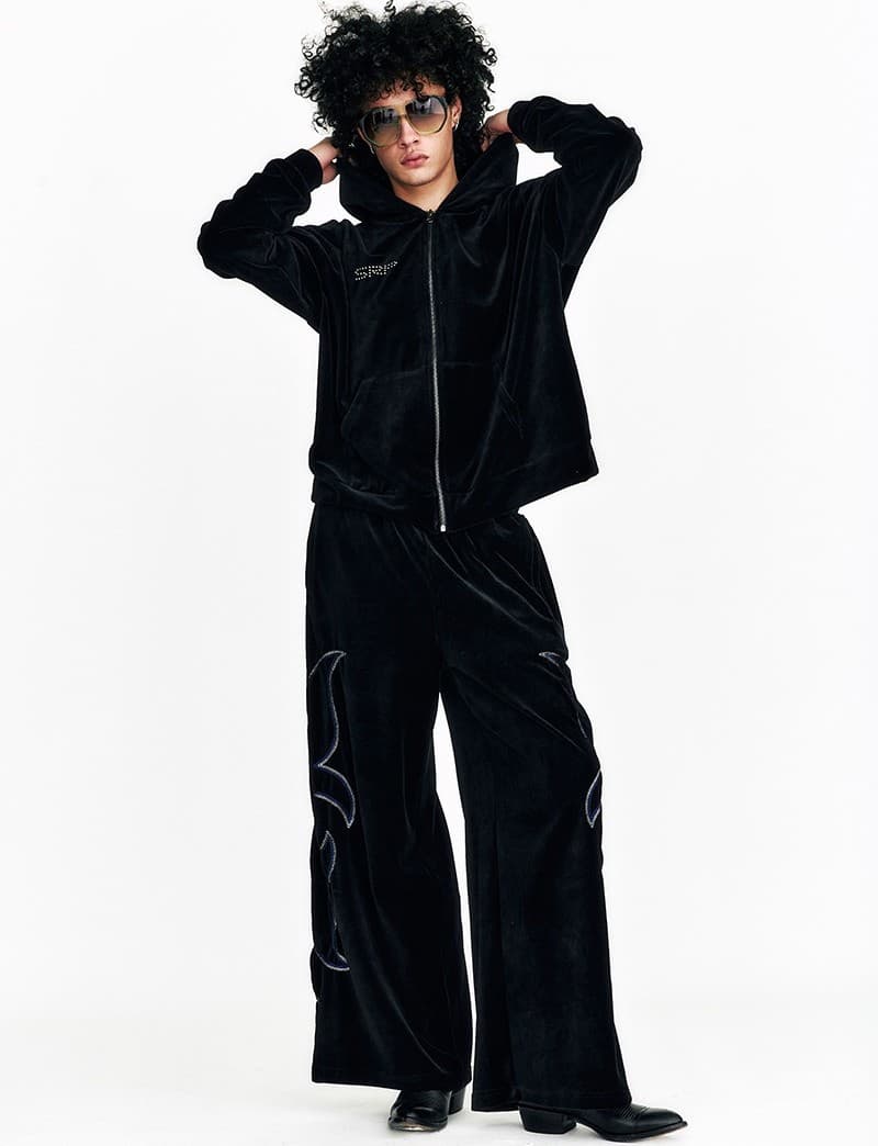 Western Embroidery Velvet Wide Pants Puma Black — vue 9