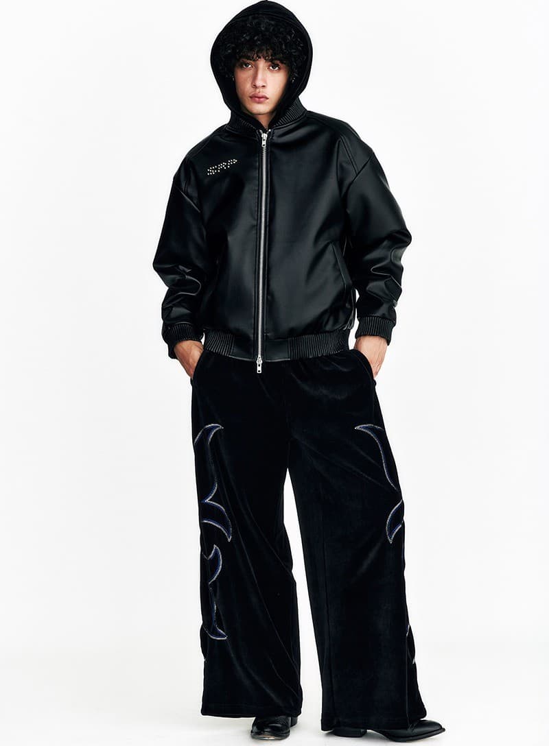 Western Embroidery Velvet Wide Pants Puma Black — vue 11