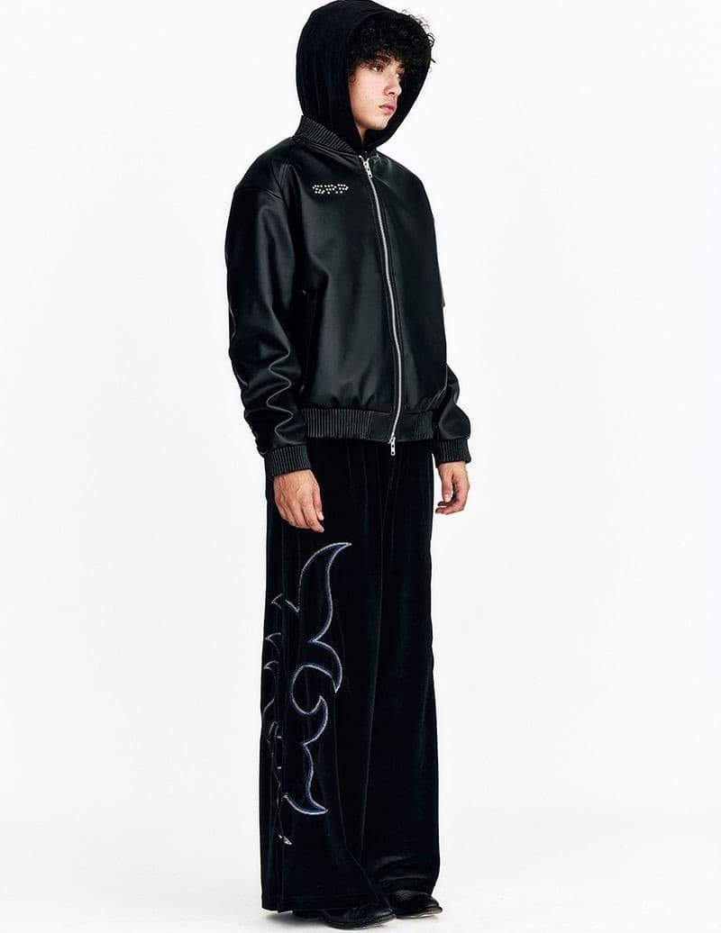 Flame Stars Stud Bomber Vegan Leather Jacket — vue 5