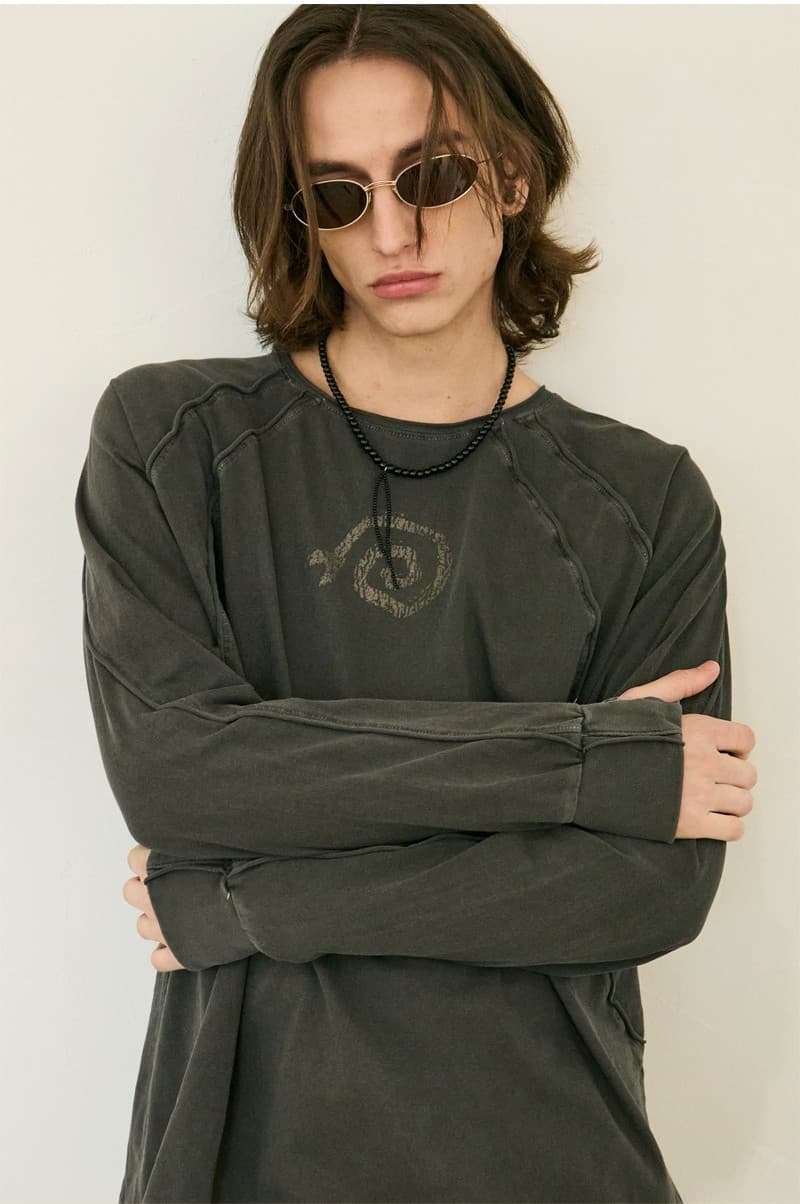 Raw Pigment Finger Hole Long Sleeve T Charcoal — vue 7