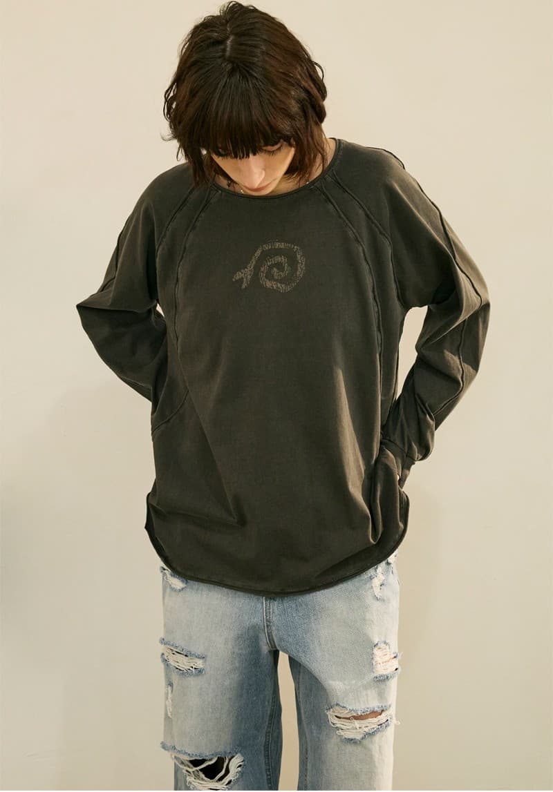 Raw Pigment Finger Hole Long Sleeve T Charcoal — vue 9