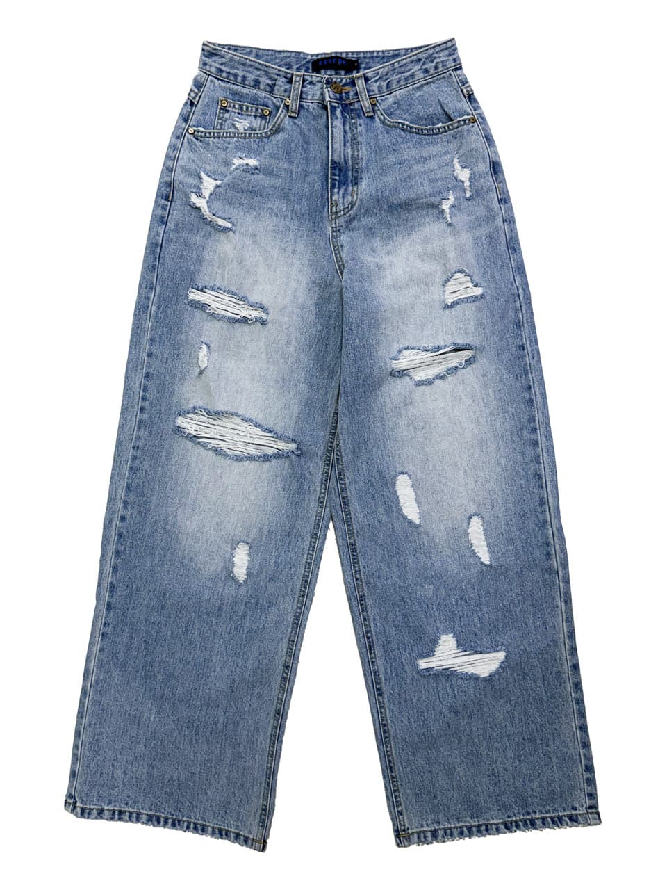 Destroyed Denim Pants Washed Blue