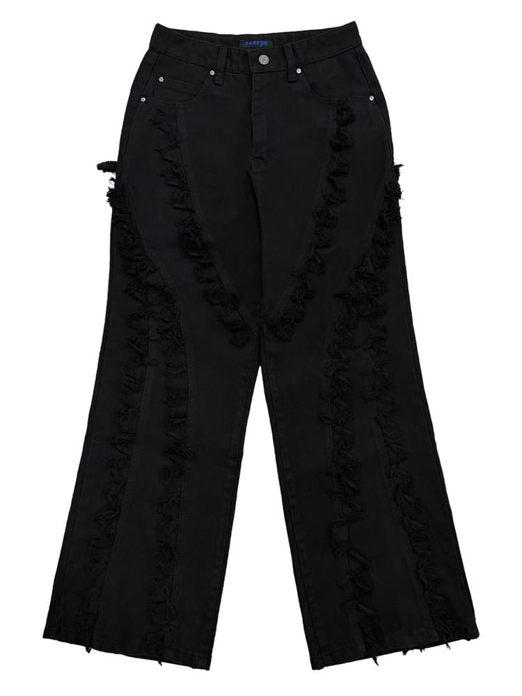 Tassel Boots Cut Denim Pants Black — vue 2