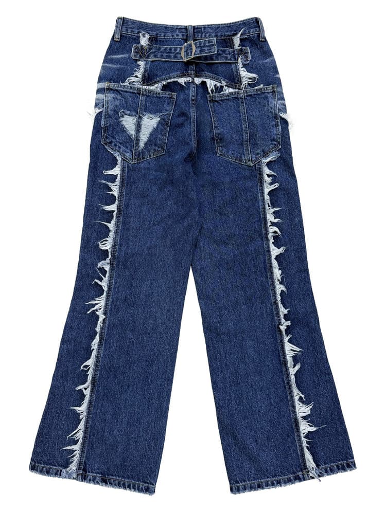 Tassel Boots Cut Denim Pants Blue — vue 3