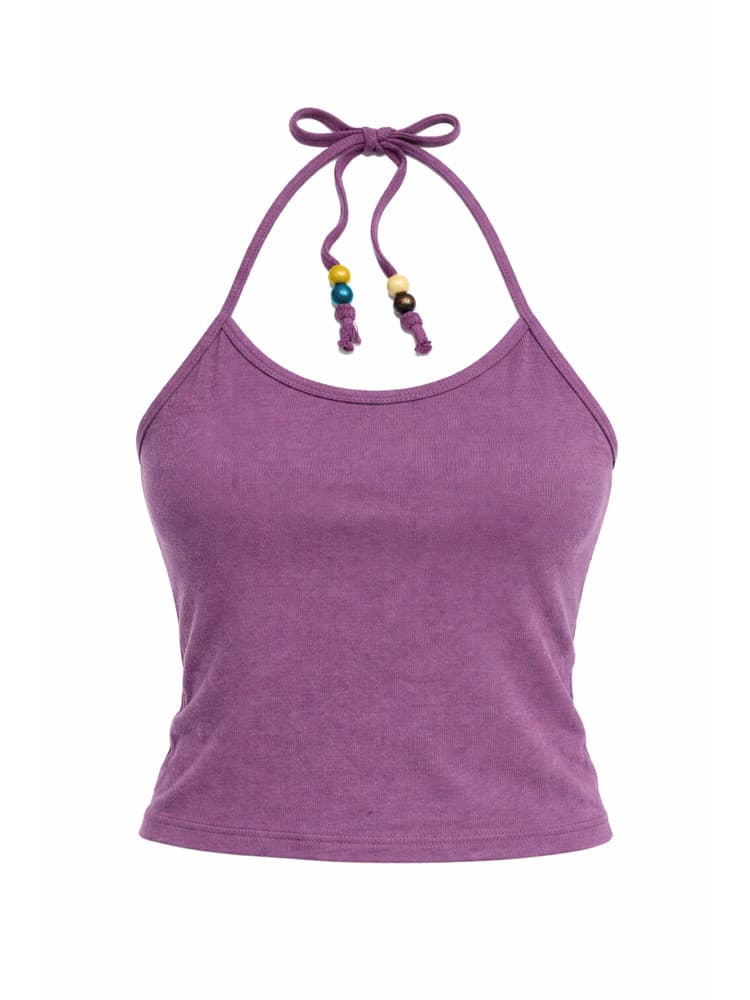Beads Pigment Halter Neck Sleeveless Purple — vue 2