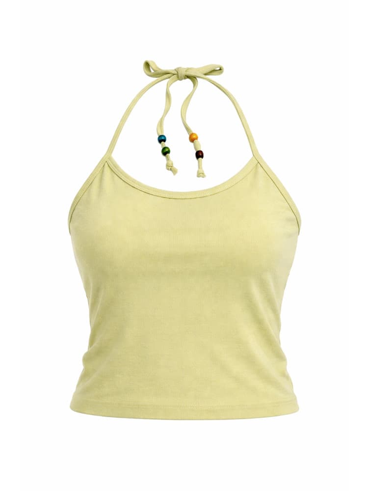 Beads Pigment Halter Neck Sleeveless Lemon — vue 2