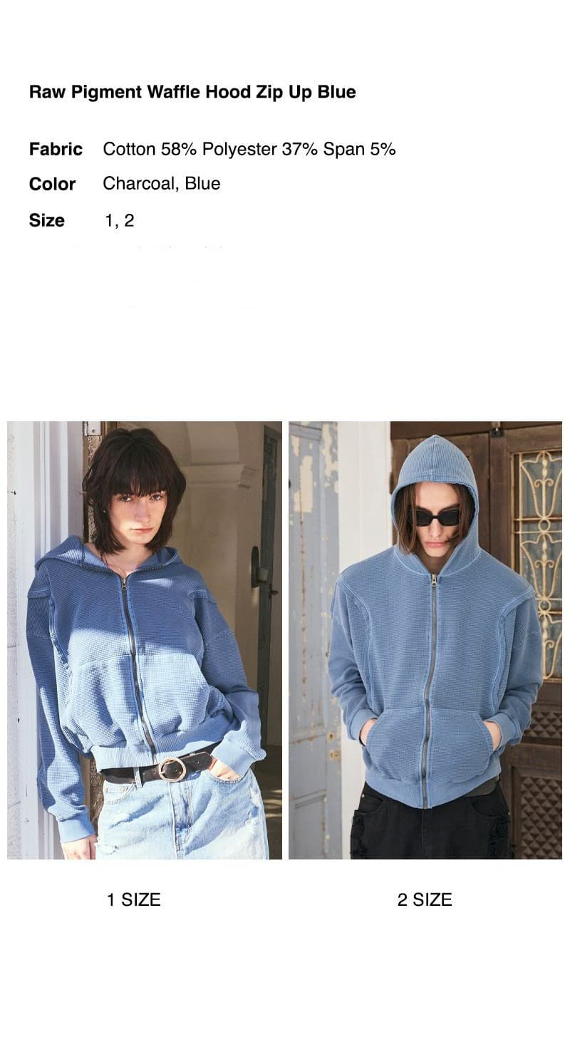 Raw Pigment Waffle Hood Zip Up Blue — vue 3