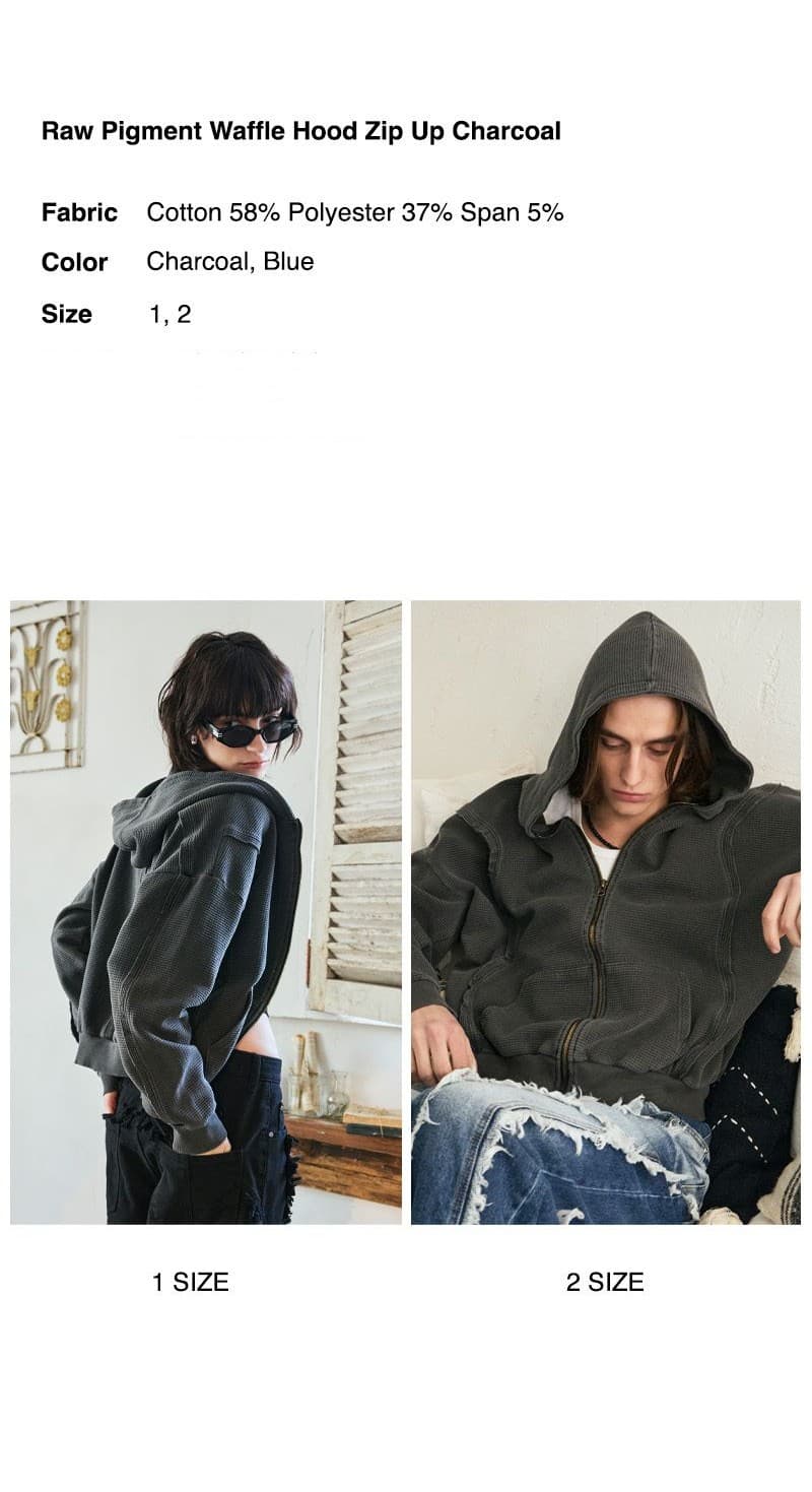 Raw Pigment Waffle Hood Zip Up Charcoal — vue 3