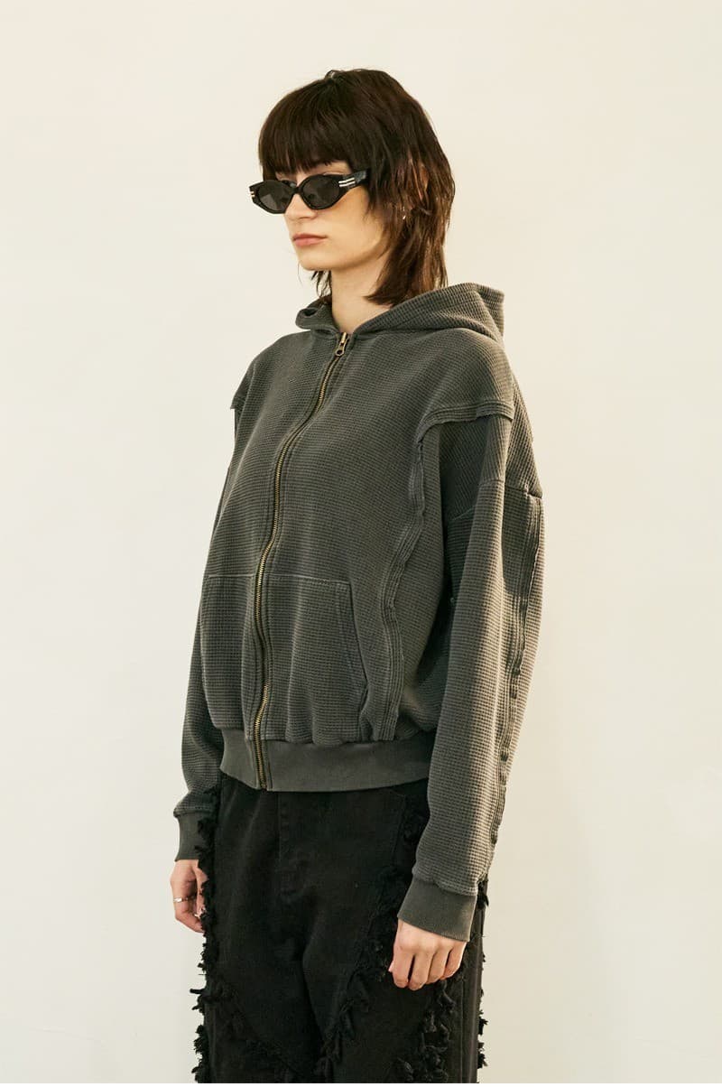 Raw Pigment Waffle Hood Zip Up Charcoal — vue 4