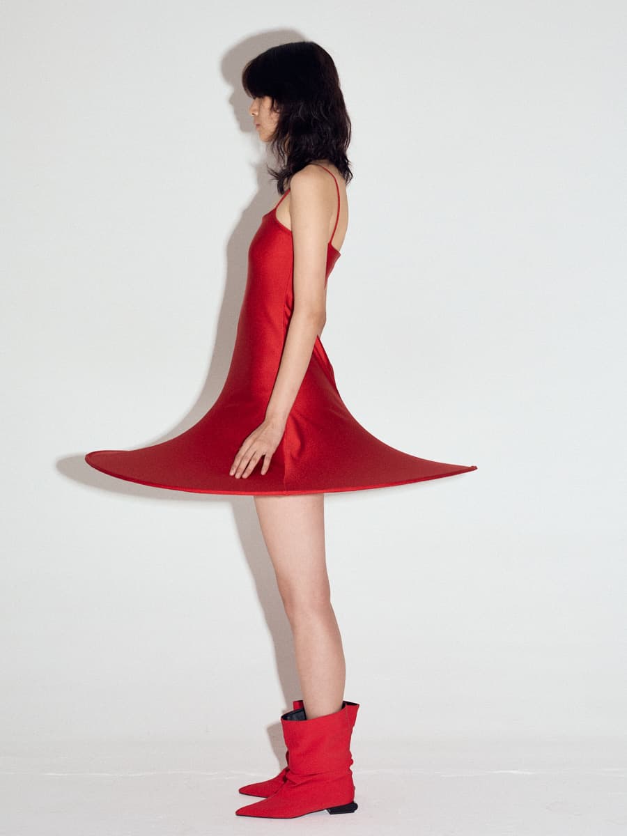 Pop-up Electric Mini Dress in Red — vue 4