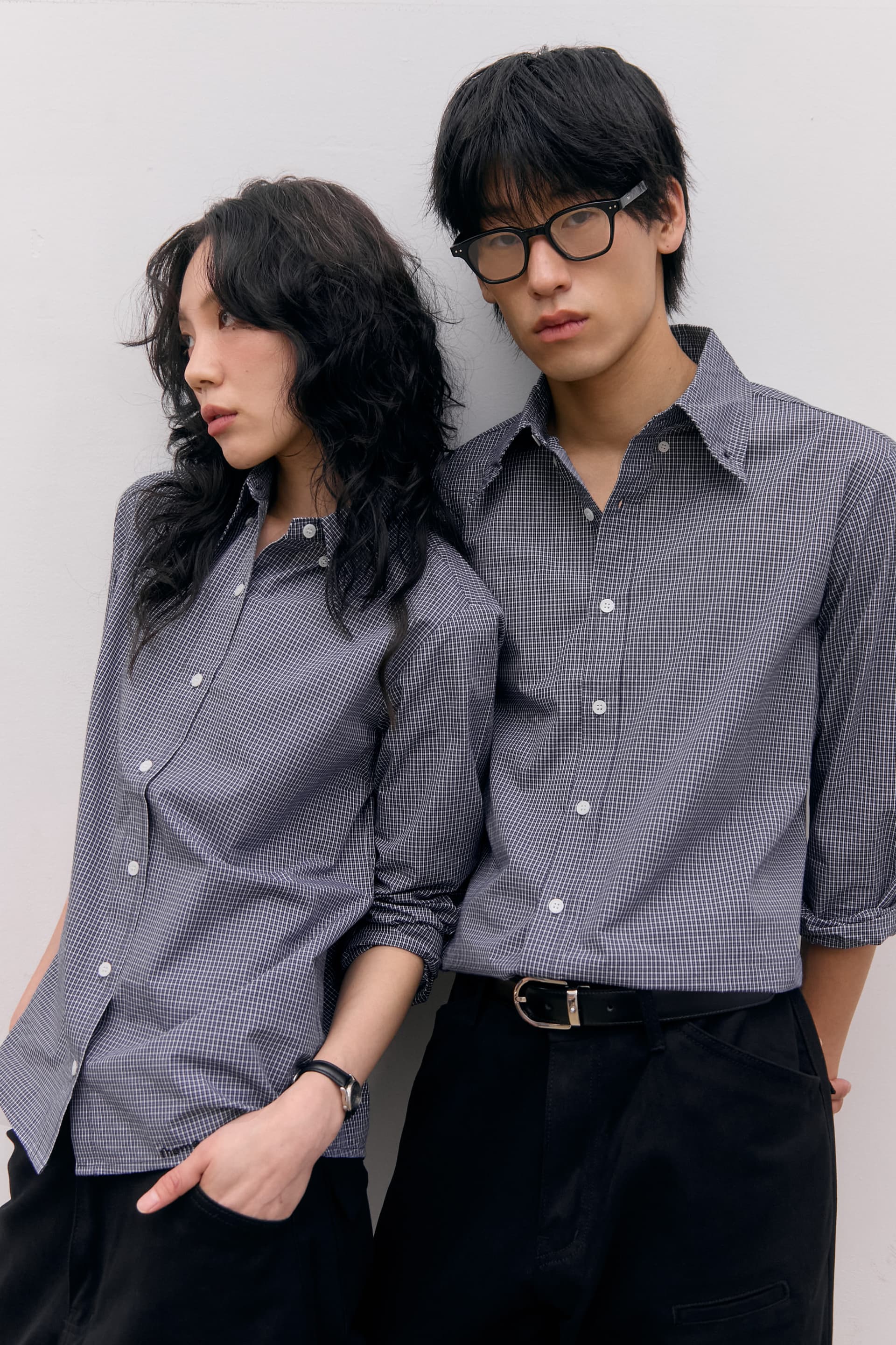Roll-Up Check Shirts (Black)