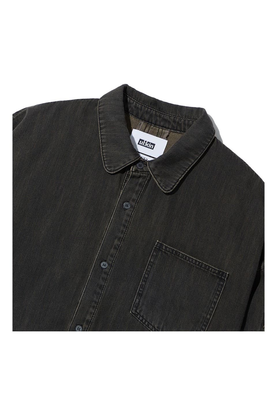 Cross Raw Edge Denim Shirt (Black) — vue 10
