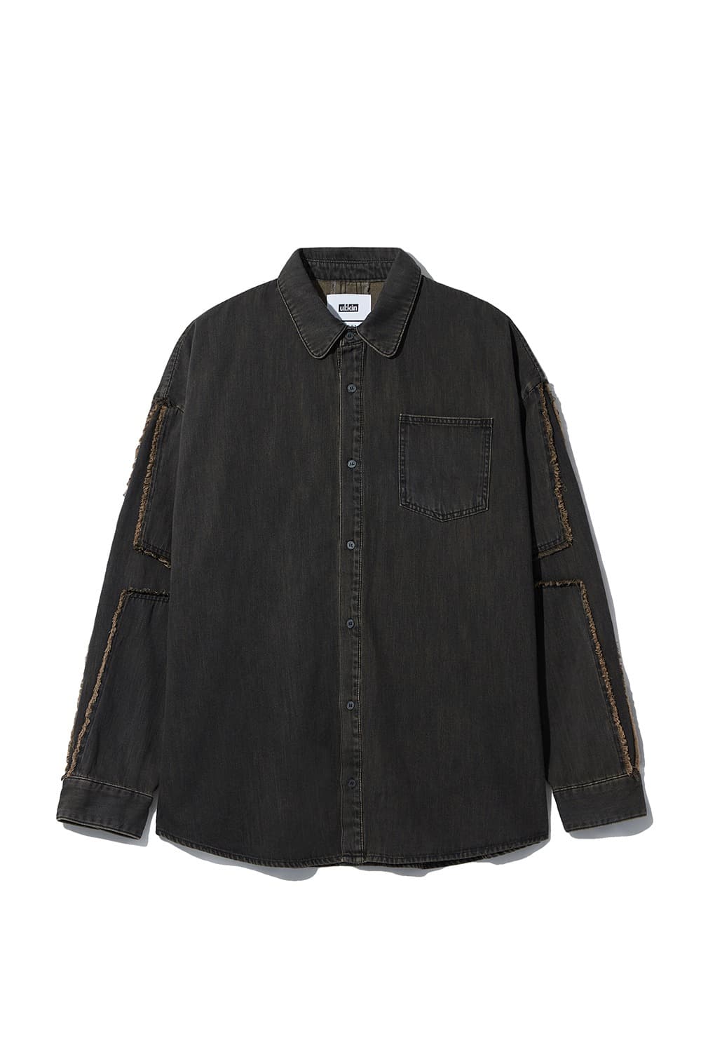 Cross Raw Edge Denim Shirt (Black) — vue 1
