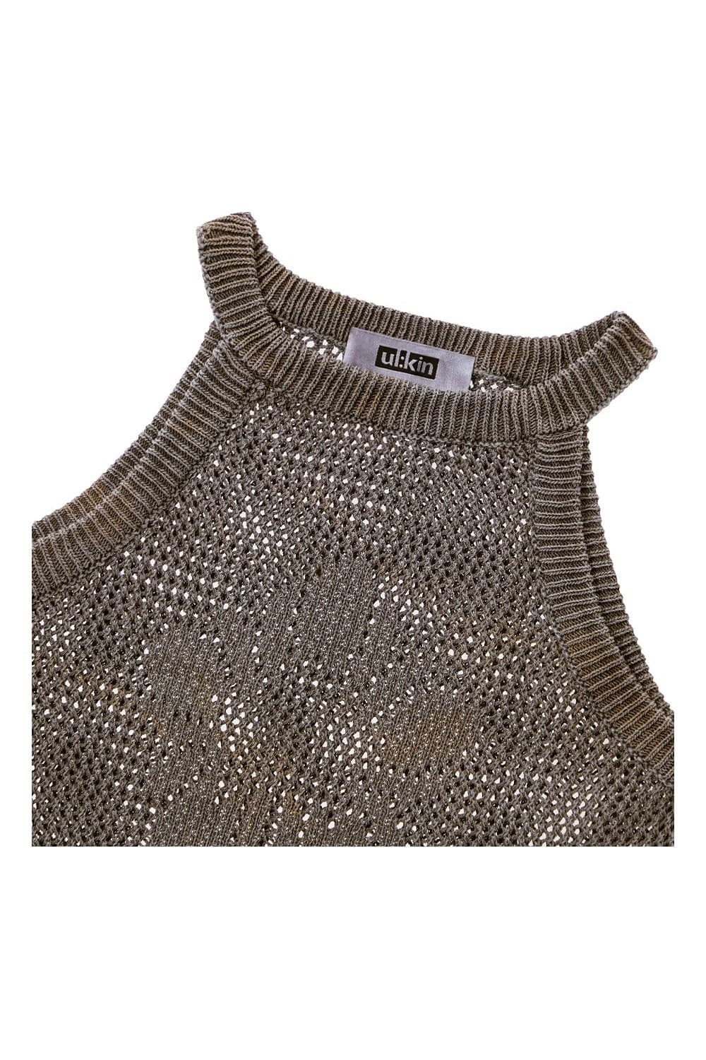 Batch No.2 Traditional-Dyed Persimmon & Ink MUGUNG Crochet Halter Sleeveless (Brown) — vue 5