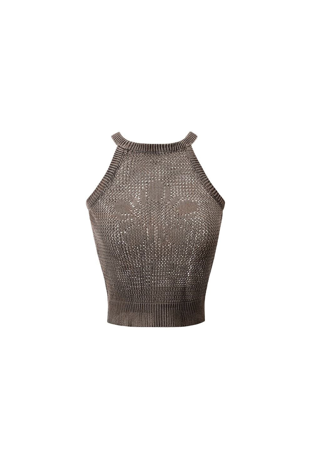 Batch No.2 Traditional-Dyed Persimmon & Ink MUGUNG Crochet Halter Sleeveless (Brown) — vue 1