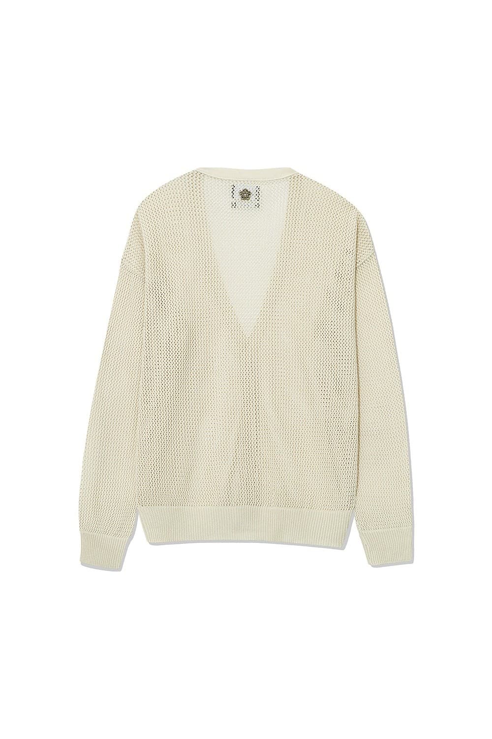 Crochet V-neck Knit Cardigan (Beige) — vue 4