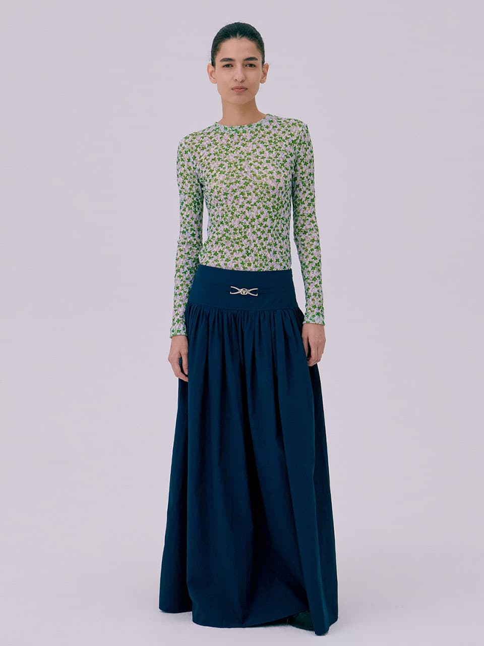 Shirring Maxi Skirt — Navy