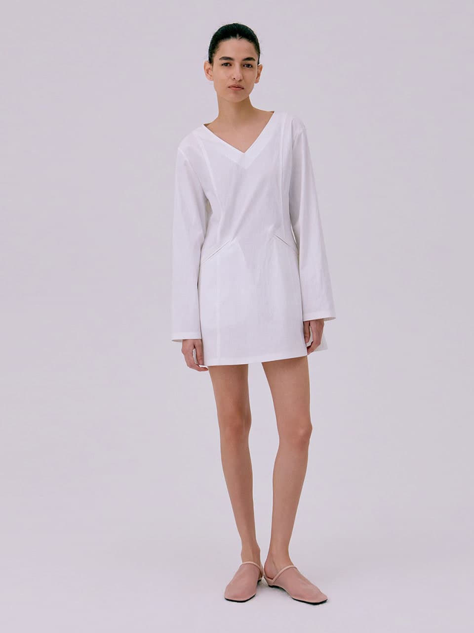 V-neck Mini Dress — White — vue 2