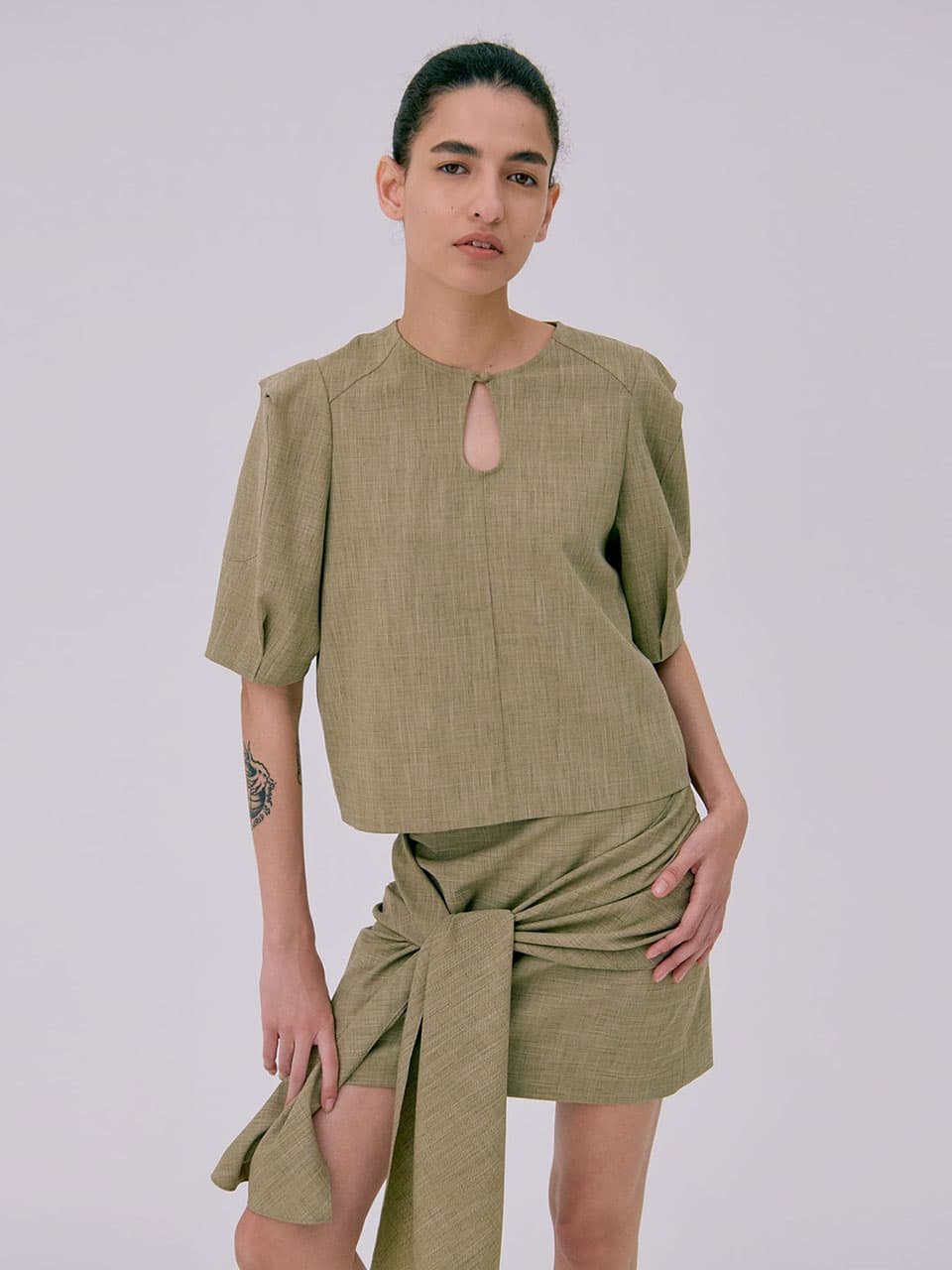 Tied Mini Skirt — Brown — vue 6