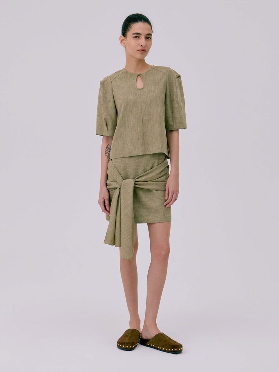 Tied Mini Skirt — Brown