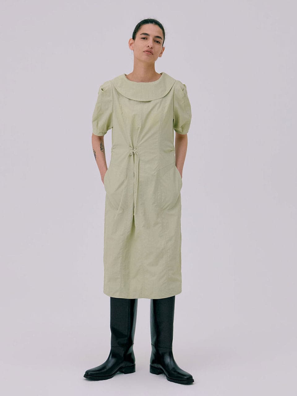Puff sleeve dress — Light Khaki — vue 8