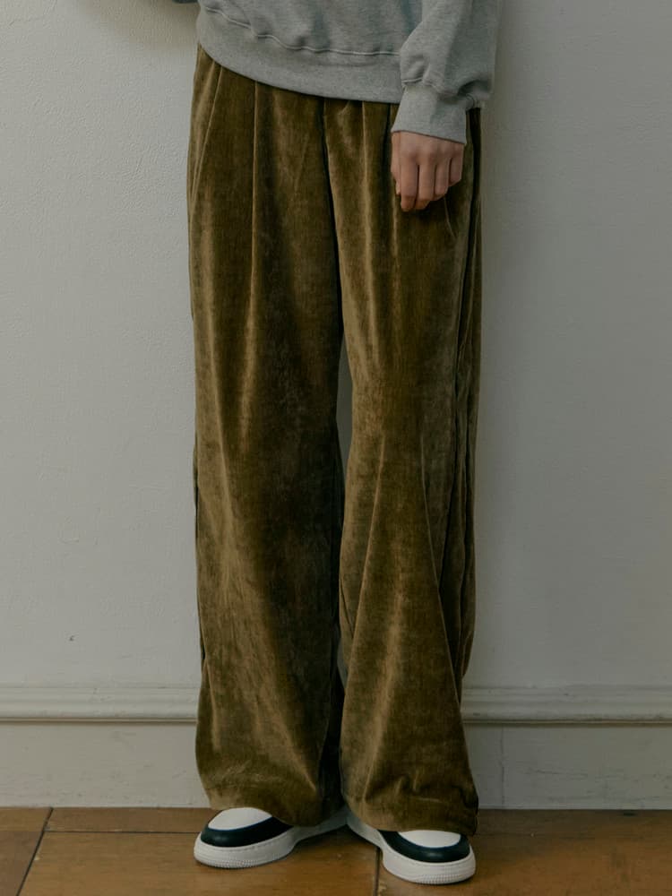 Velvet Wide Pants (Olive Green) — vue 2