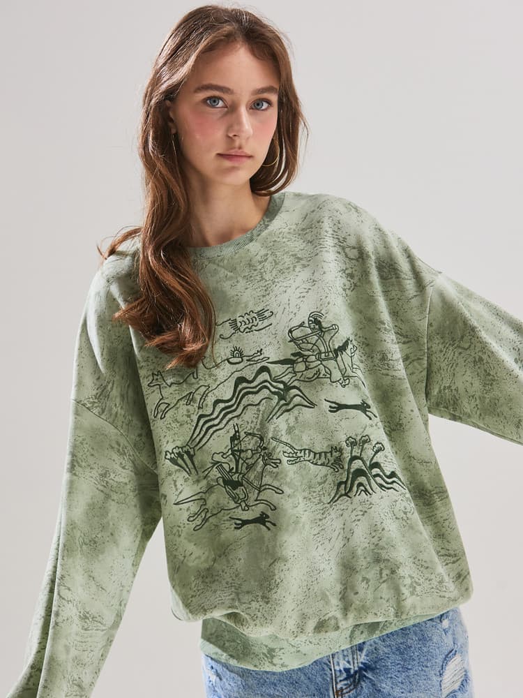 Royal Hunting Scene Sweatshirt (Khaki) — vue 5