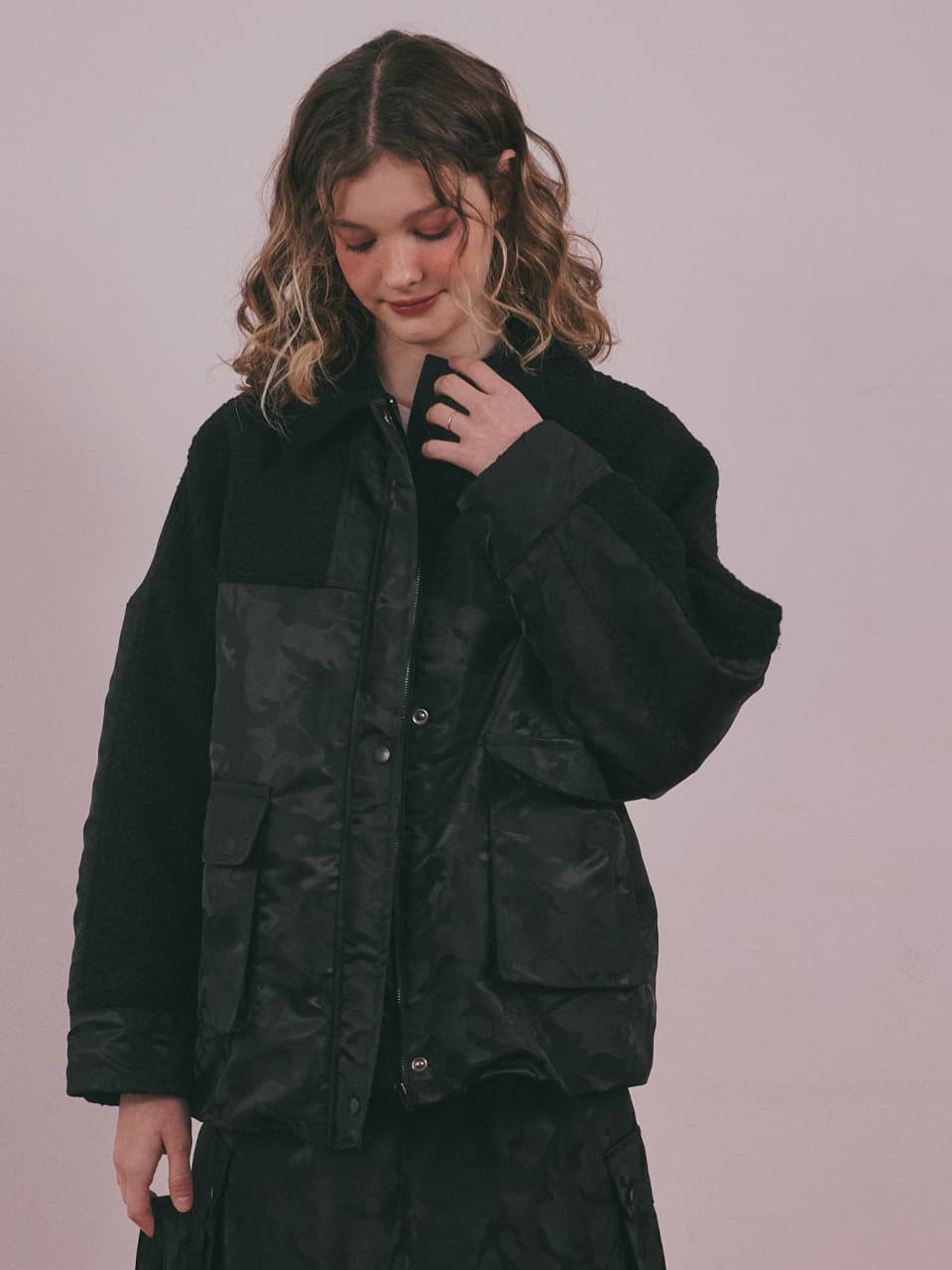 Wool Camouflage Padded Jacket (Black) — vue 15