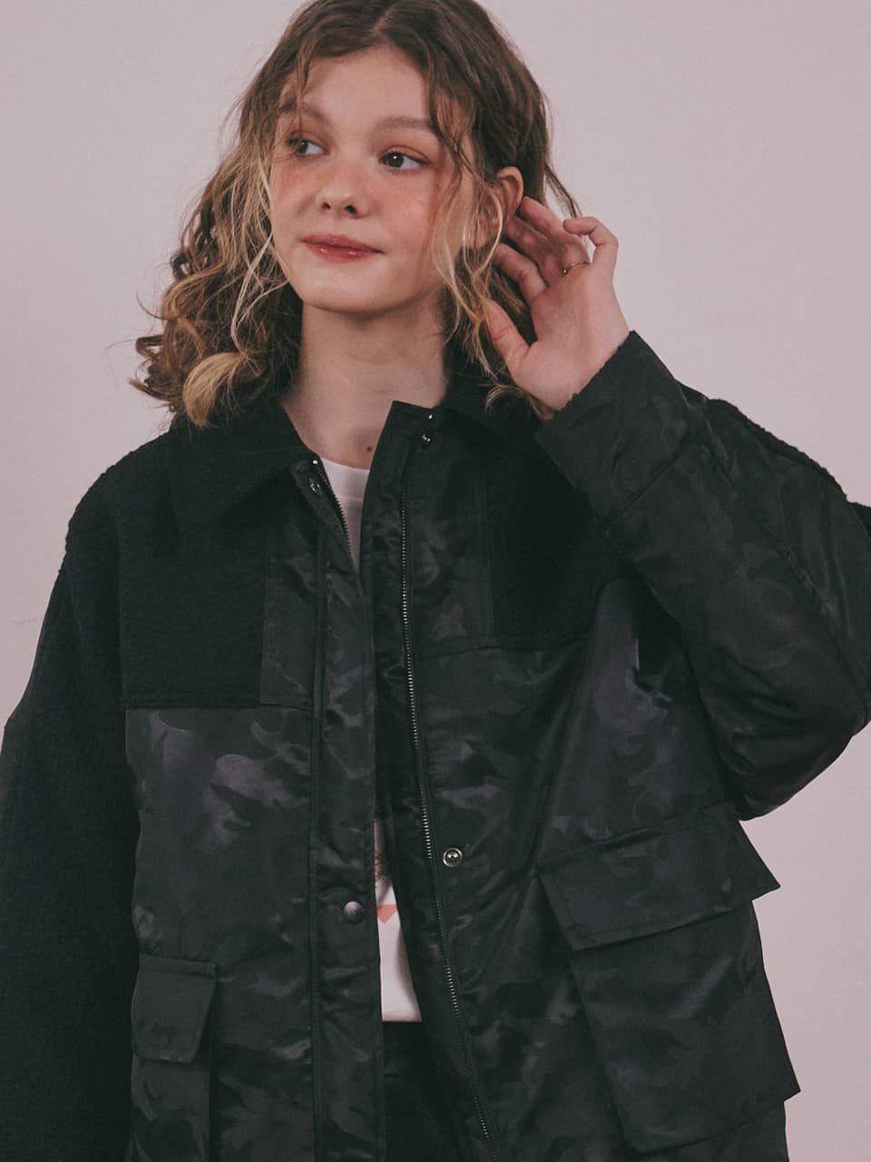 Wool Camouflage Padded Jacket (Black) — vue 19