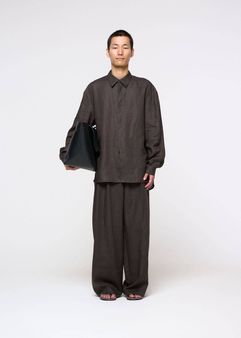 Linen Oversized Shirt, Khaki Grey — vue 2