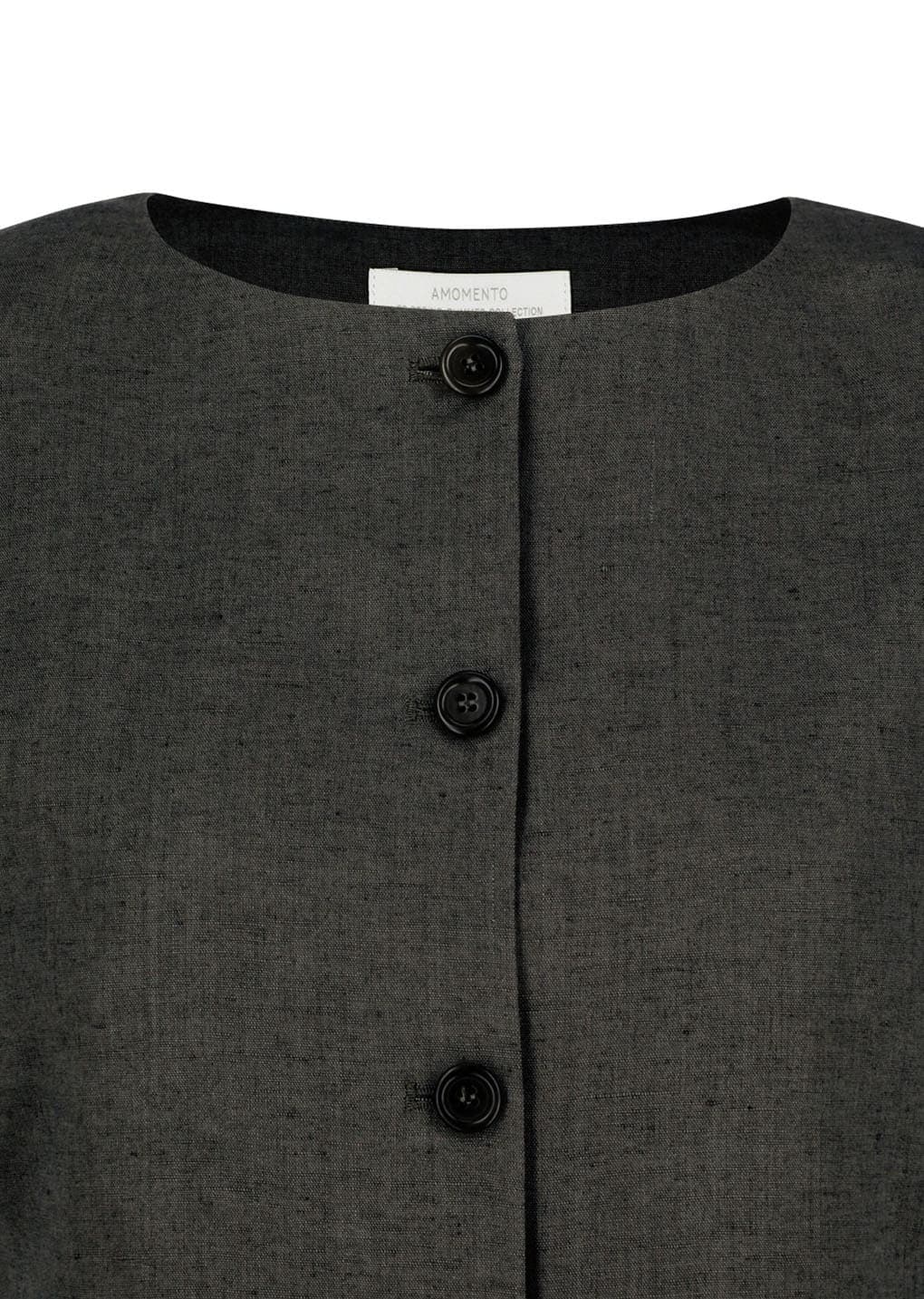Linen Curved Vest, Khaki Grey — vue 7