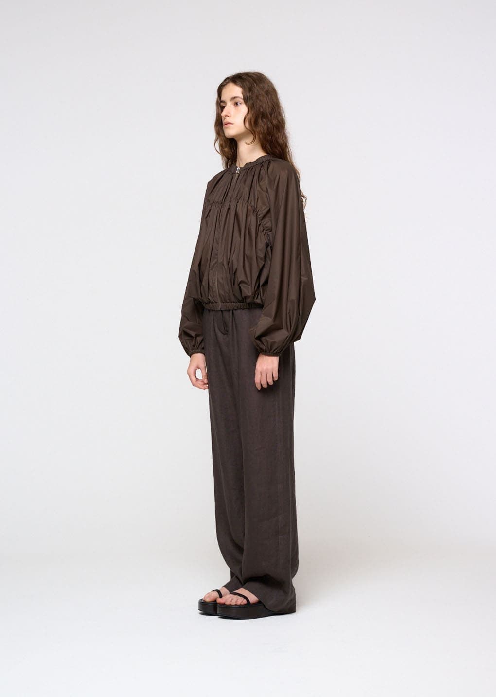 Linen Banding Pants, Khaki Grey — vue 3