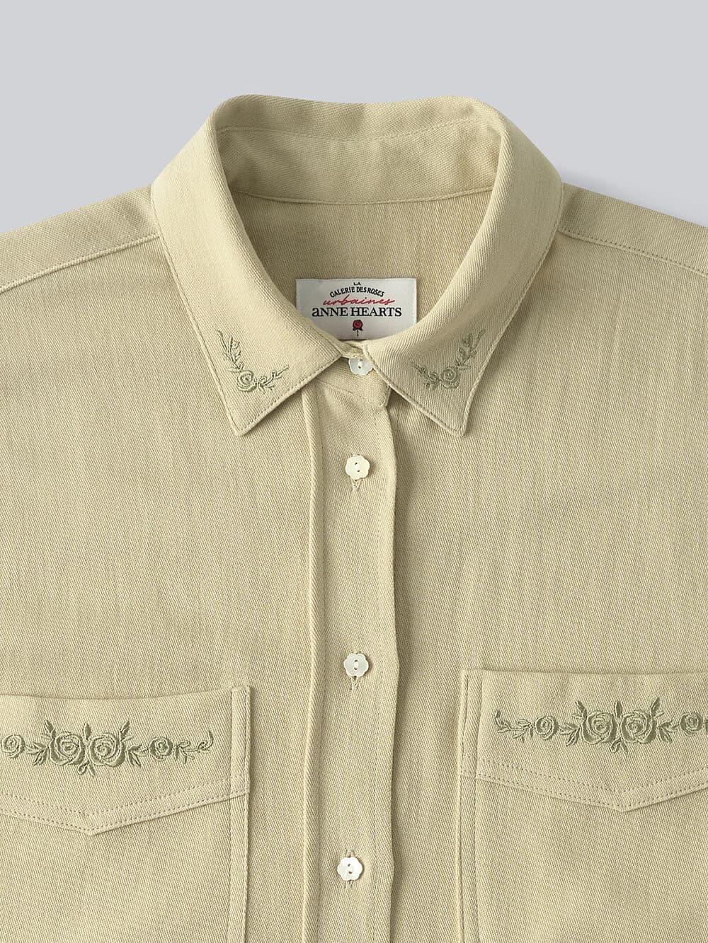 Soft Embroidery Cotton Shirt (Olive) — vue 8