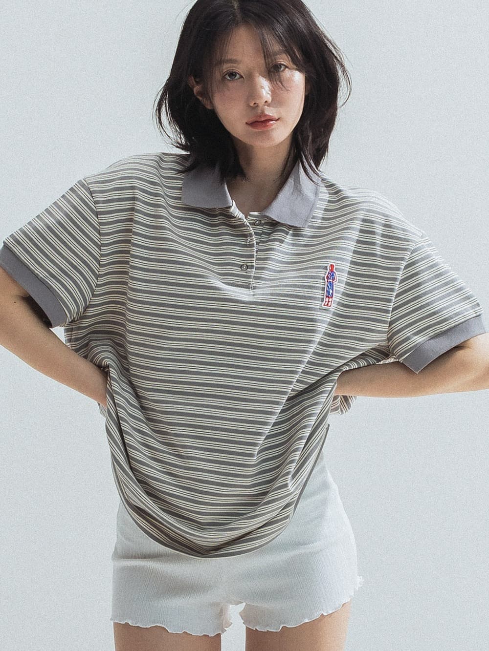 Stripe Collar Tee (Grey) — vue 1