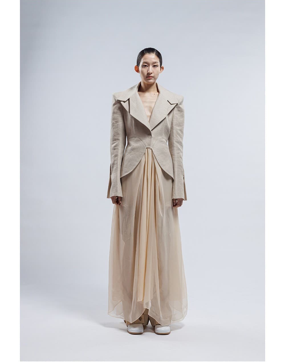 Linen Jacket & Silk Skirt One-piece Coat — vue 4