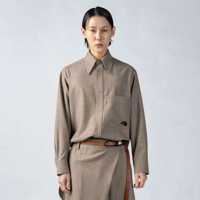 Beigemelange Wool Overfit Shirts — vue 1