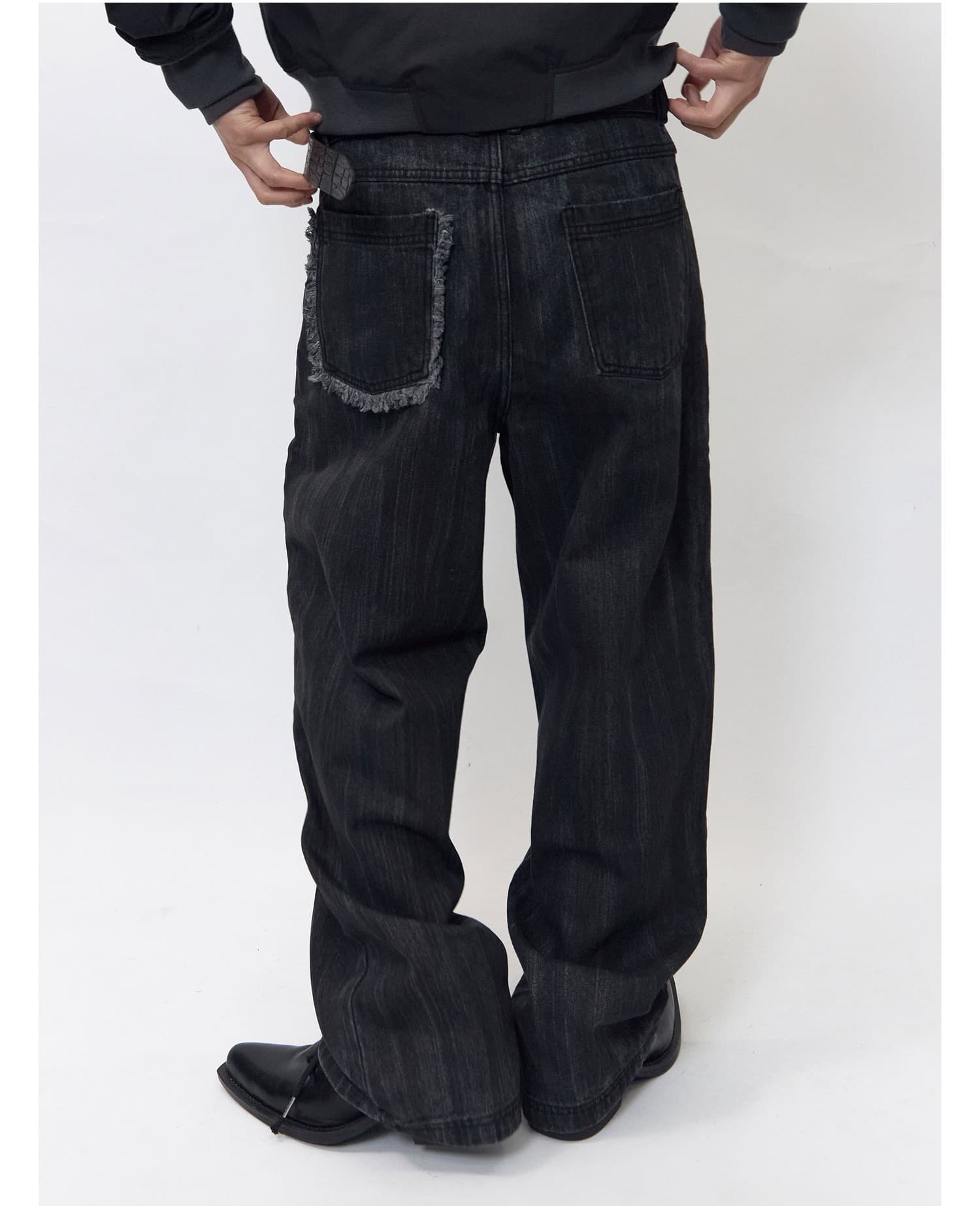 Brushed Oil Washed Wide Denim Pants Black — vue 5