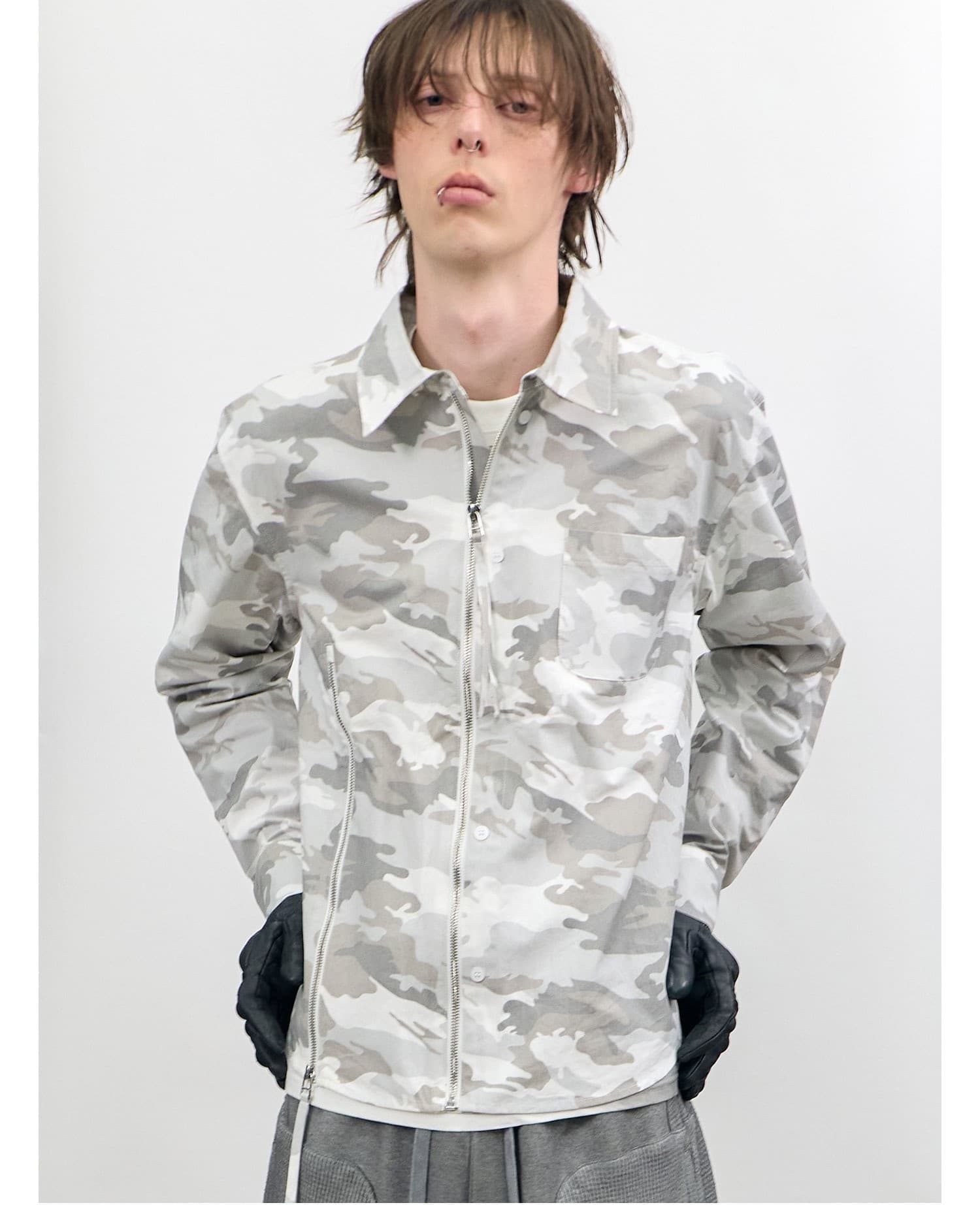 Camo Zip-Up Overshirt Ivory — vue 8