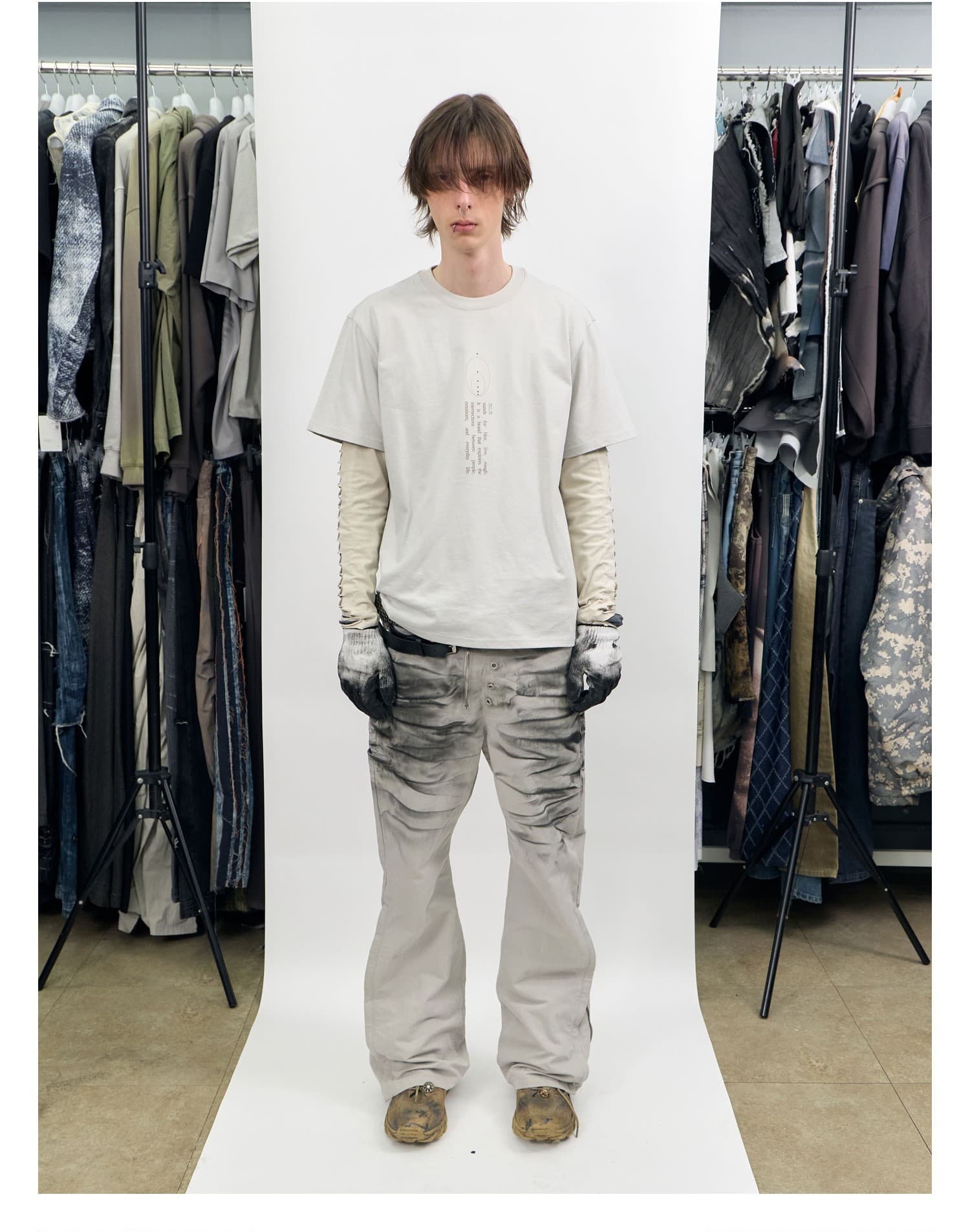 Spray Washed Semi-Flare Pants Beige — vue 2