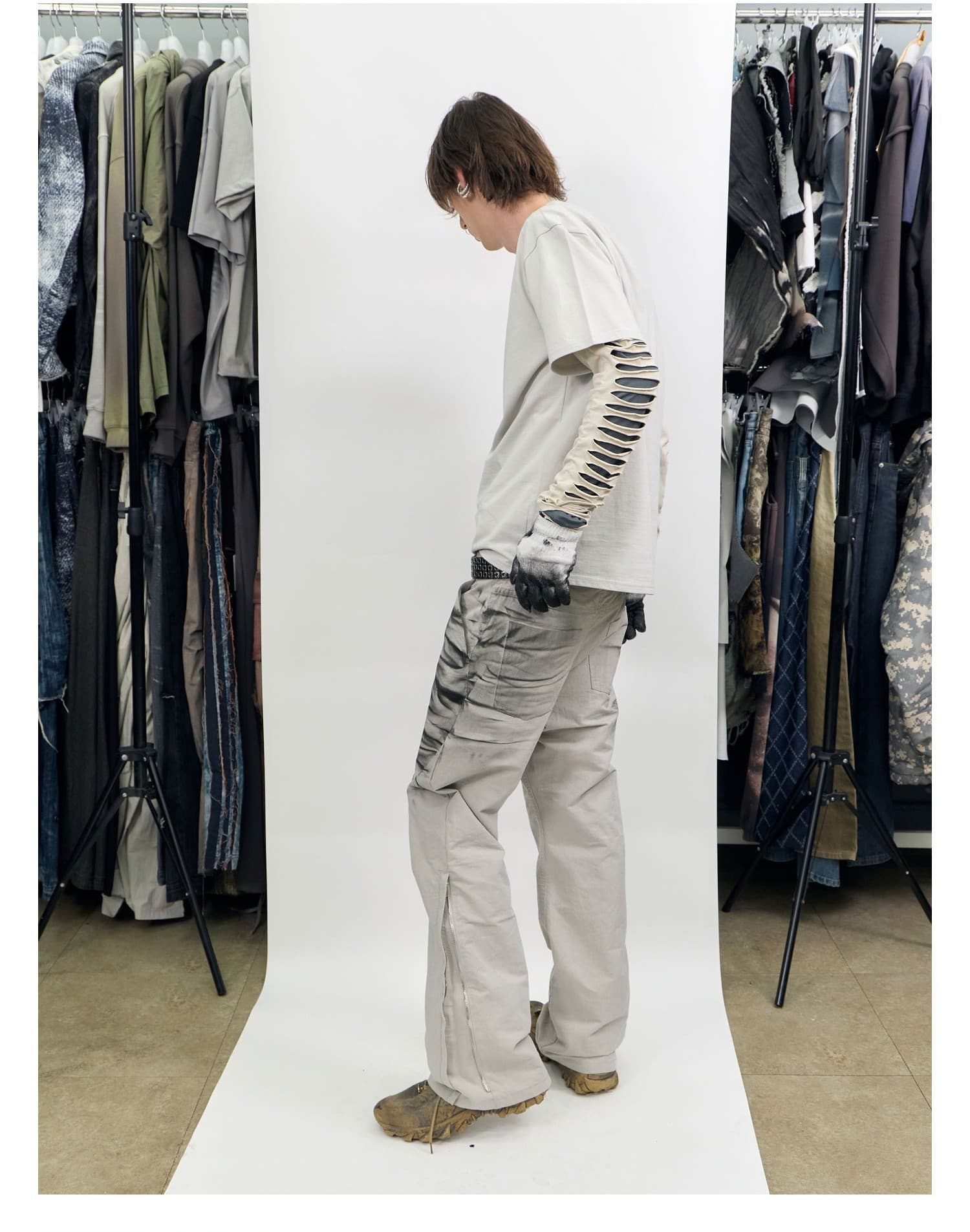 Spray Washed Semi-Flare Pants Beige — vue 4