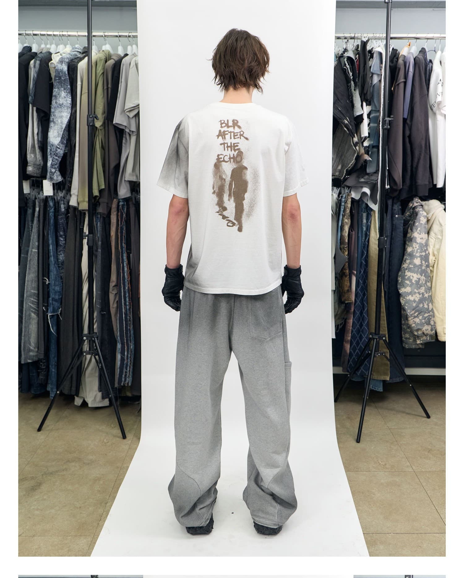 Waffle Mix Washed Sweat Pants Melange Grey — vue 3