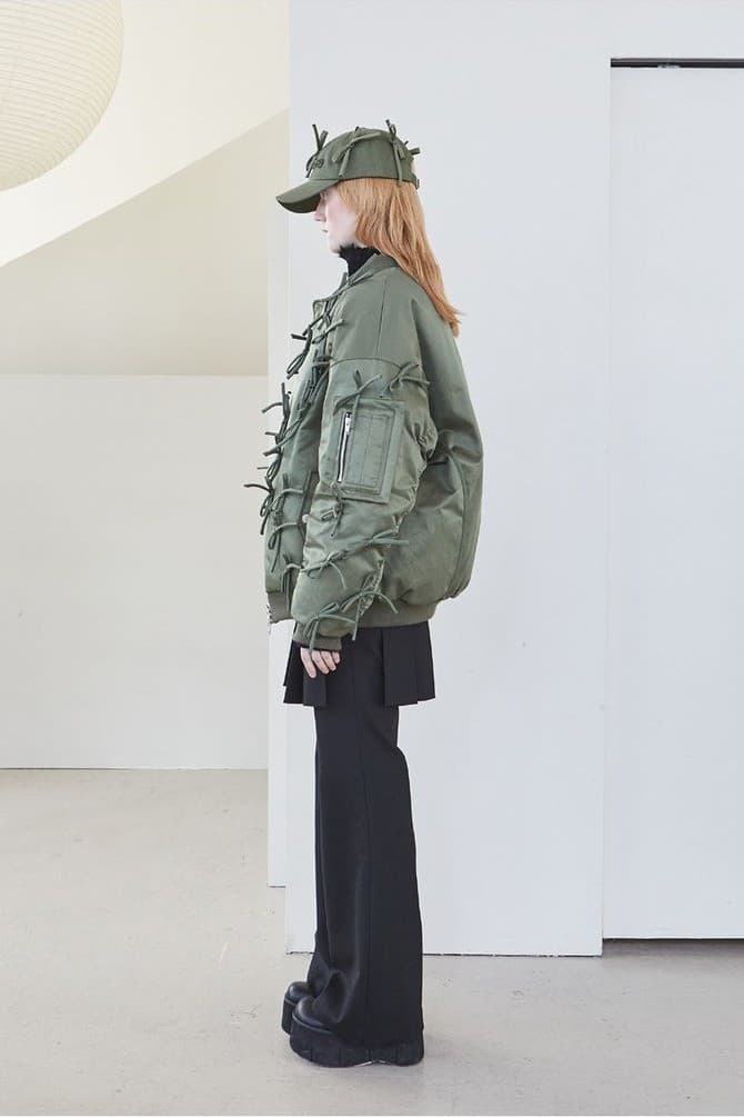 Ribbon Bomber Jacket Khaki — vue 3