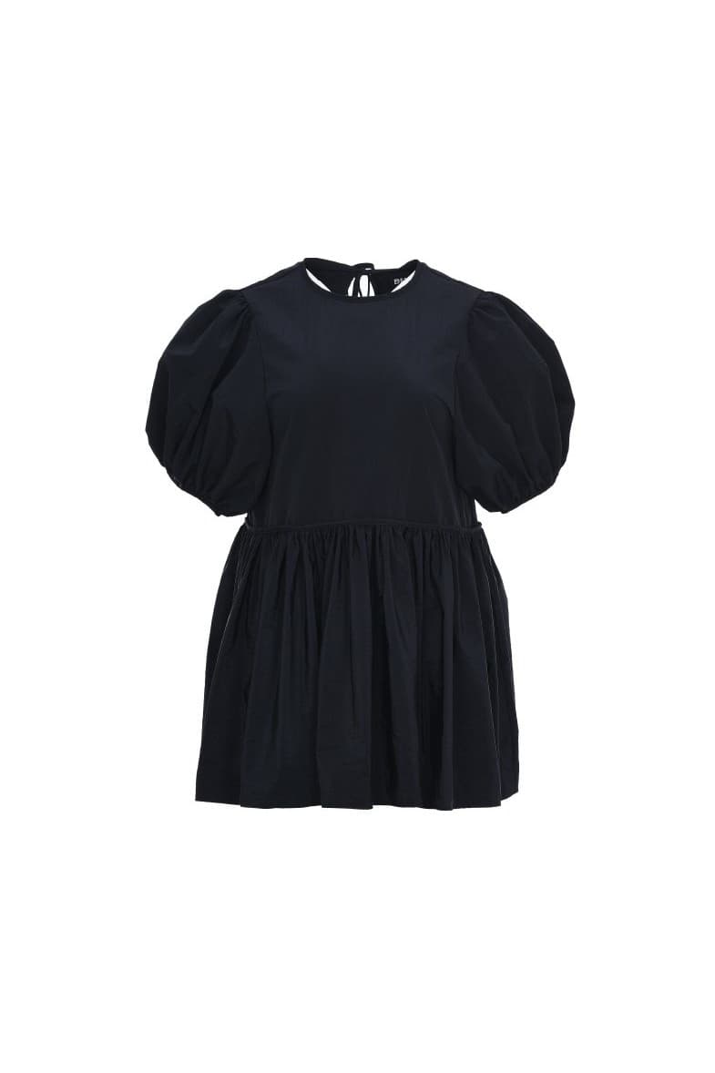 Puff Sleeve Shirring Blouse Black — vue 2