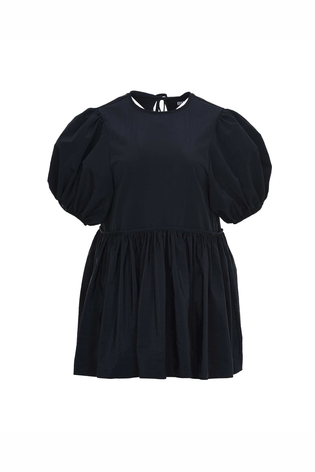 Puff Sleeve Shirring Blouse Black — vue 1