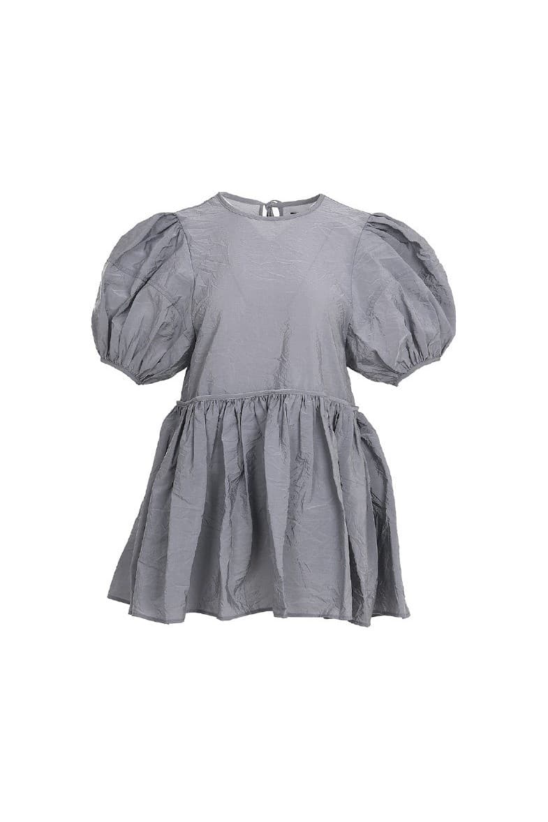 Puff Sleeve Shirring Blouse Grey — vue 2
