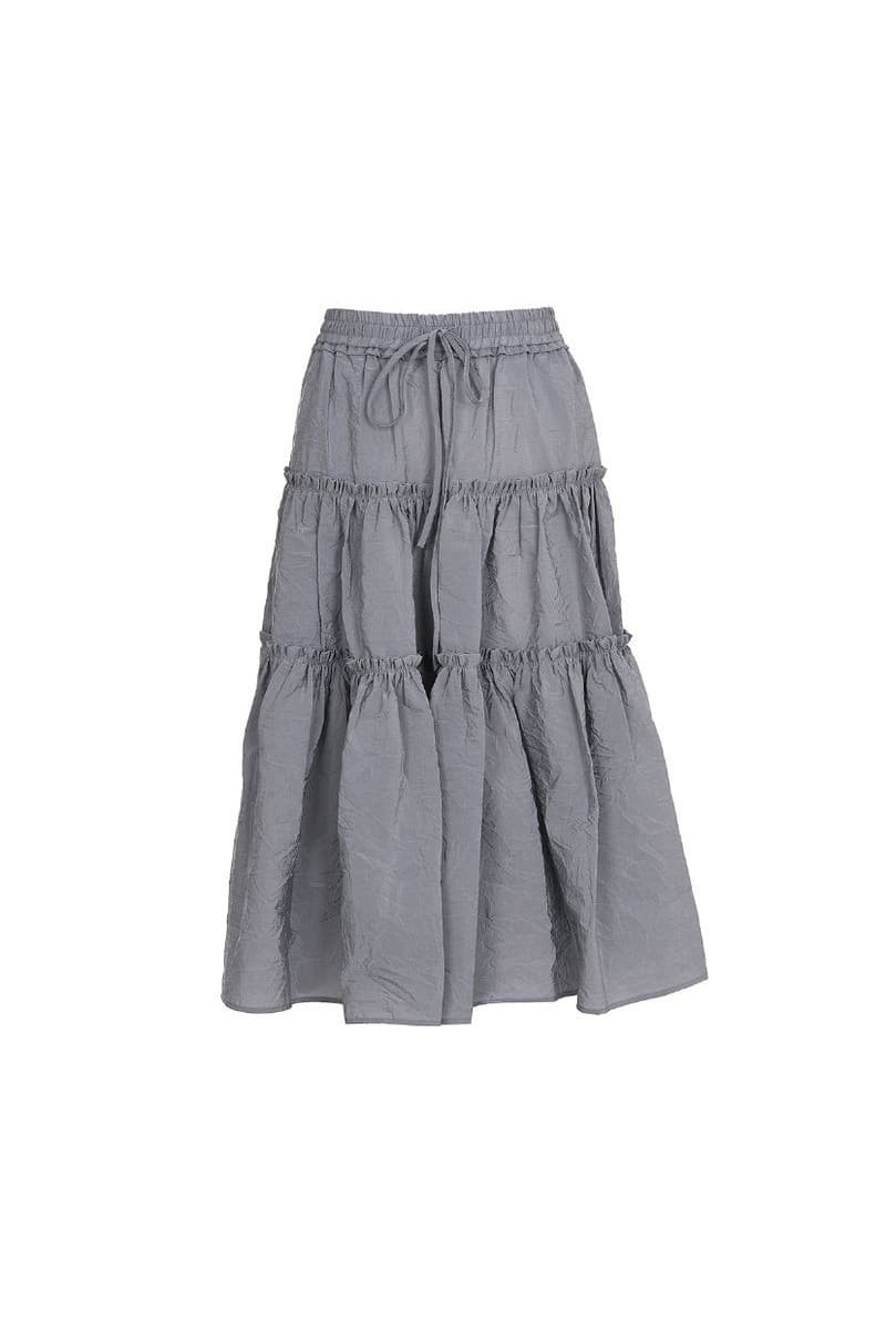 Shirring 3-Tier Layered Skirt Grey — vue 2